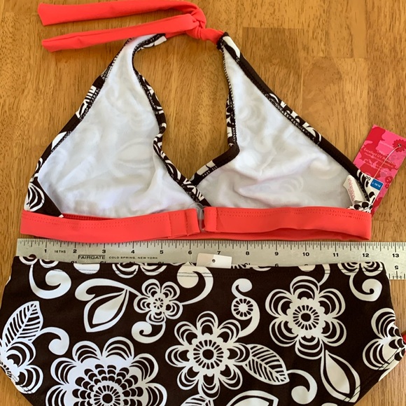 NWT Girls Swimsuit Size 10/12 Pretty Brown White Flowers Peach Summer - Picture 4 of 10